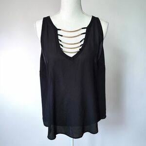 2B Bebe Y2K Black Semi Sheer V-Neck Tank Sz 2X READ